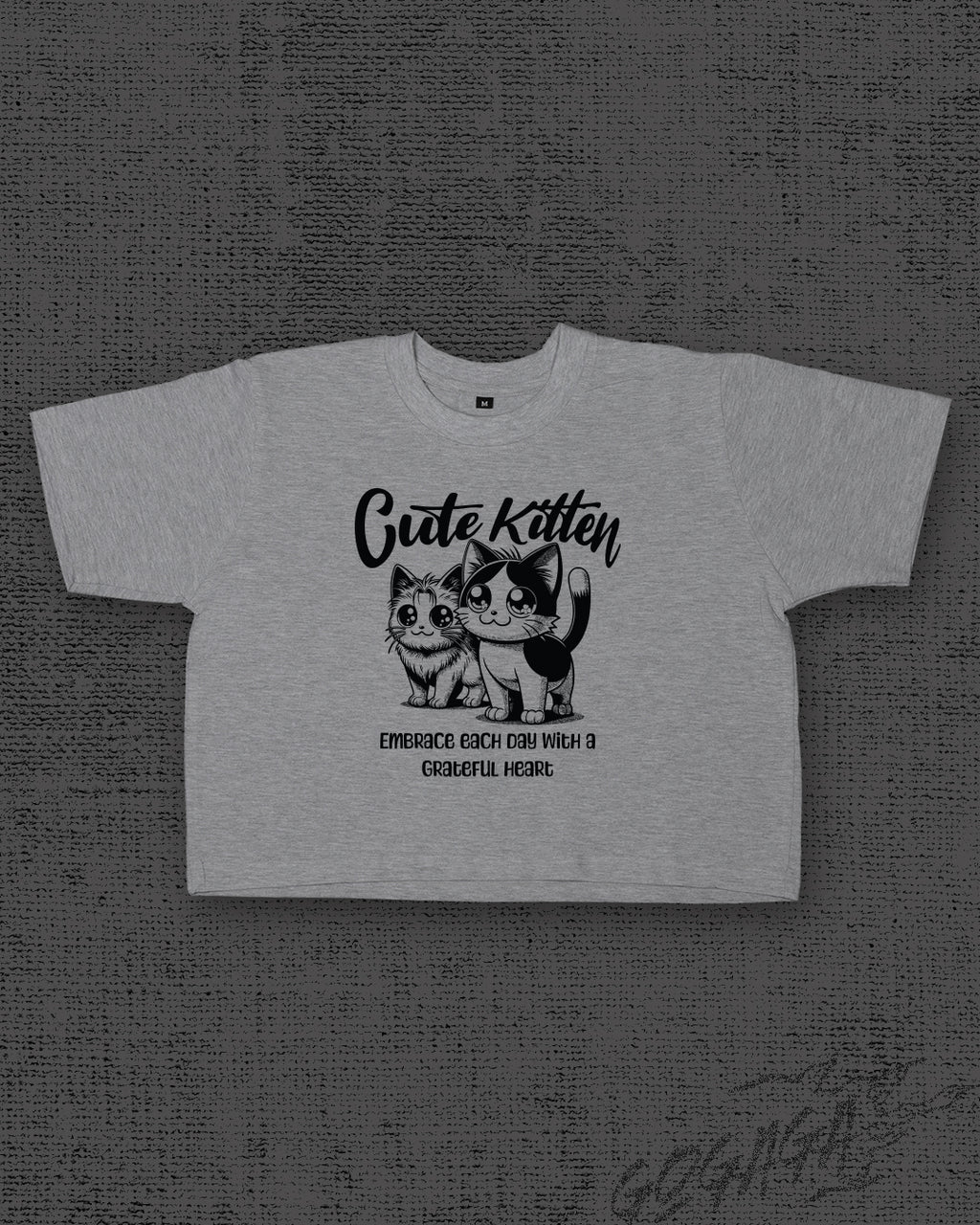 Kute Kitten Melange Grey Crop Top