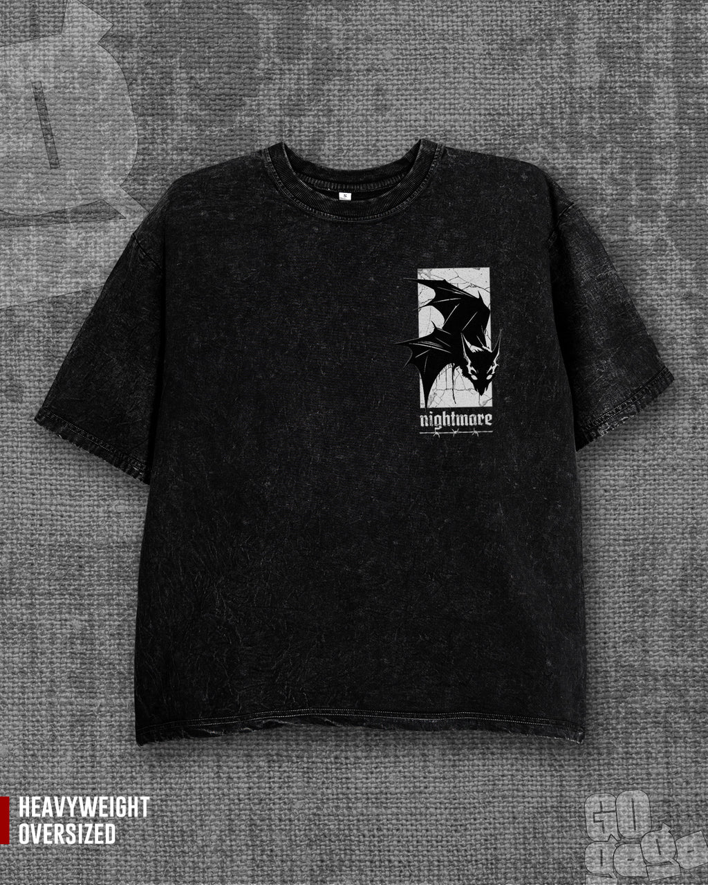 Nightmare Black stonewash Heavyweight Oversized T-shirt